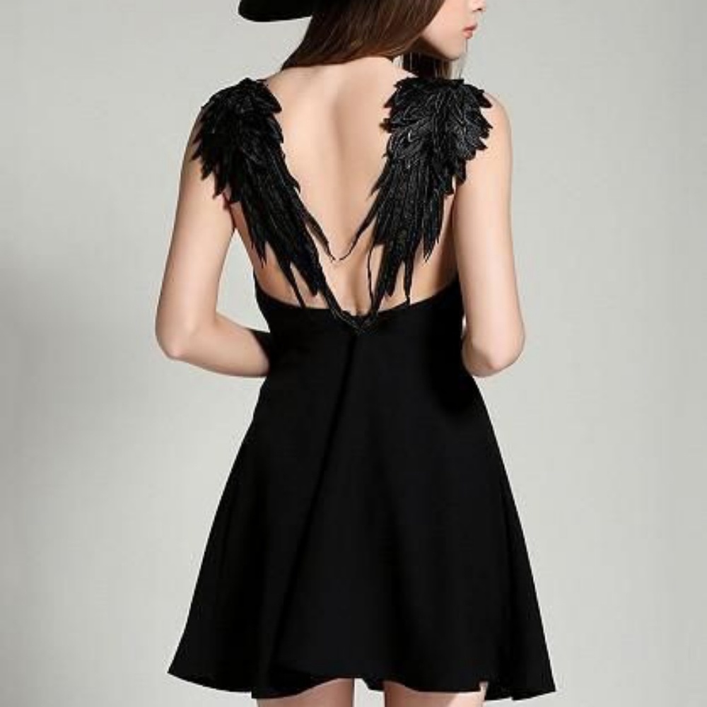 Fray Apparel | Black Mini Angel Wing Dress (A47)